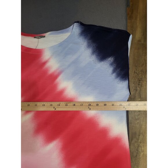 Talbots Women XL Tie Dye Pullover Top French Terry Sweatshirt Colorful Pink Blue - Picture 4 of 6